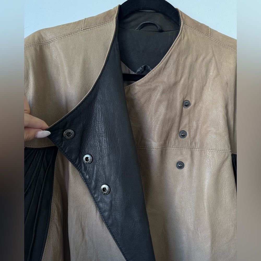 Mango Vintage Two Tone Leather Bomber Jacket - Size 6 - Picture 8 of 15